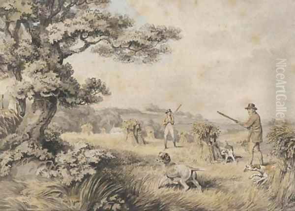 Huntsmen and dogs shooting over a cornfield Oil Painting by Samuel Howitt