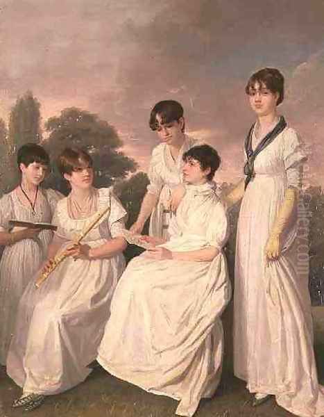 Portrait of a Mother and Her Four Daughters Oil Painting by Sir George Hayter