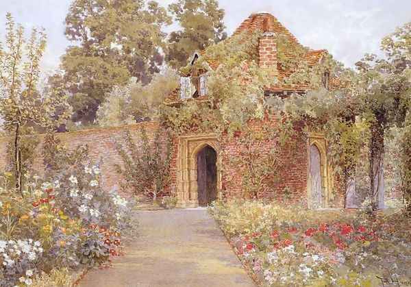 A Walled Garden with Old Garden House Oil Painting by Thomas H. Hunn