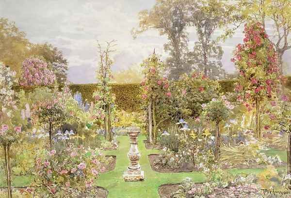 The Sun Dial in the Rose Garden Oil Painting by Thomas H. Hunn