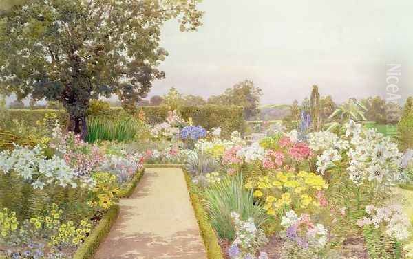 The Lily Border at Great Tangley Manor Surrey Oil Painting by Thomas H. Hunn