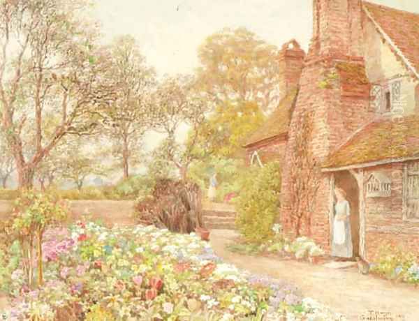 The cottage garden, Godalming Oil Painting by Thomas H. Hunn