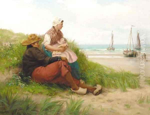 The Dutch fisherman's family awaiting the return of the fleet Oil Painting by Edith Hume