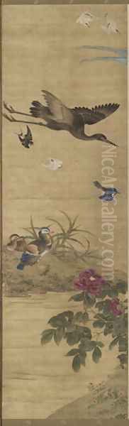 Birds and Flowers Qing Dynasty 2 Oil Painting by Wu Huan