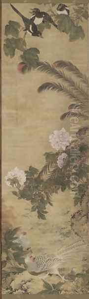 Birds and Flowers Qing Dynasty Kangxi Period 2 Oil Painting by Wu Huan