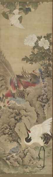 Birds and Flowers Qing Dynasty Kangxi Period 3 Oil Painting by Wu Huan