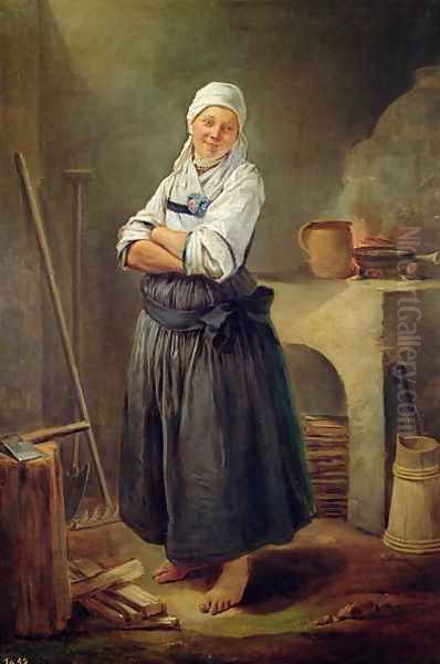 A Saxon Villager in her Kitchen Oil Painting by Charles-Francois Hutin