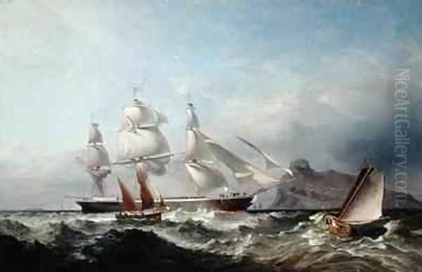 A Clipper Ship off the Mumbles Lighthouse Swansea Oil Painting by James Harris of Swansea