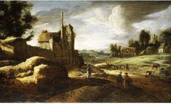 Weite Flusslandschaft Mit Gebauden Oil Painting by Bartholomeus Breenbergh