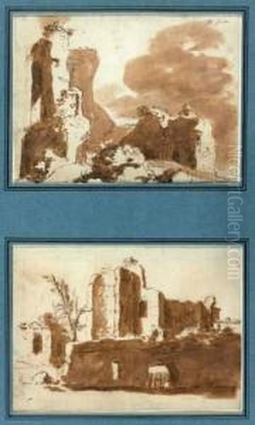 Deux Paysages De Ruines, En Italie, Sur Le Meme Montage Oil Painting by Bartholomeus Breenbergh