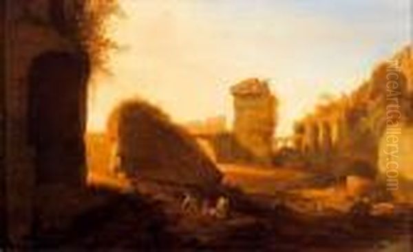 Ruines Romaines Animees De Personnages Oil Painting by Bartholomeus Breenbergh