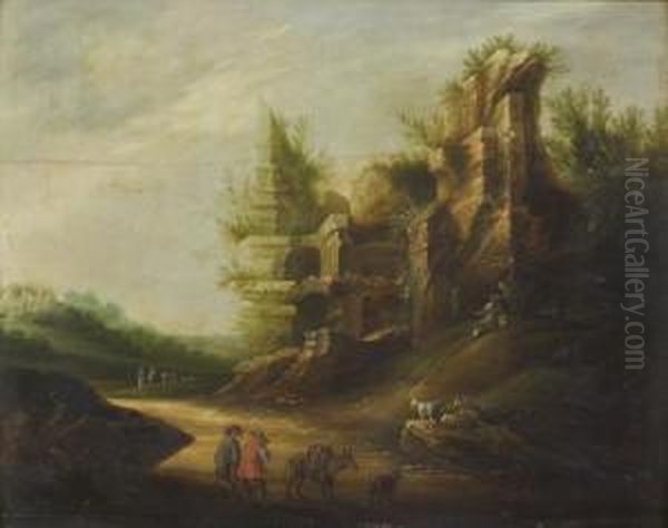 Bergers Et Leur Troupeau Devant Des Ruines Antiques Oil Painting by Bartholomeus Breenbergh