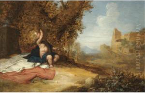 A Landscape With A Putto Blowing Bubbles, Possibly An Allegory Of The Transience Of Life Oil Painting by Bartholomeus Breenbergh