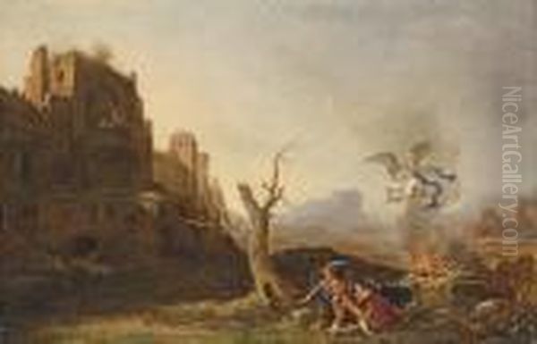 A Rocky Mountainous Landscape With The Sacrifice Of Manoah Oil Painting by Bartholomeus Breenbergh