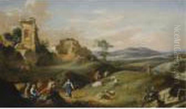 An Arcadian Landscape With Shepherds Dancing And Making Music Oil Painting by Bartholomeus Breenbergh