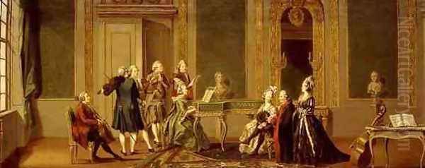 Gustavian Style Interior with a Musical Party Oil Painting by Pehr Hillestrom