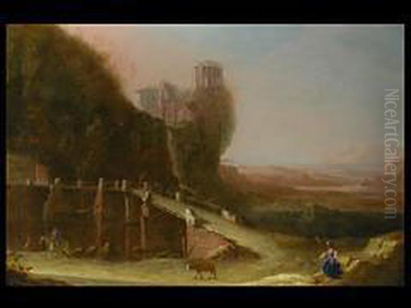 Italienische Landschaft Mit Burg Und Brucke Oil Painting by Bartholomeus Breenbergh