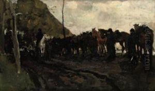 Rustende Cavalerie: Cavalry At Rest On The Beeklaan,loosduinen Oil Painting by George Hendrik Breitner