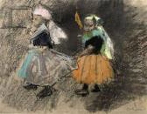 Hartjesdag: Children On Hartjesdag Oil Painting by George Hendrik Breitner