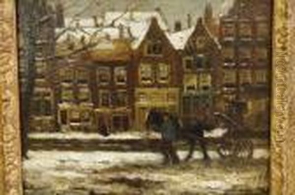 Man Met Paard En Wagen Op Winterse Gracht Oil Painting by George Hendrik Breitner