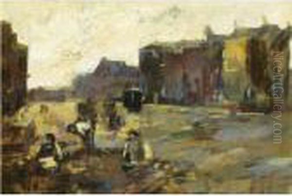 'stratenmakers Op Het Rokin In Amsterdam' - Road Workers On Therokin, Amsterdam Oil Painting by George Hendrik Breitner