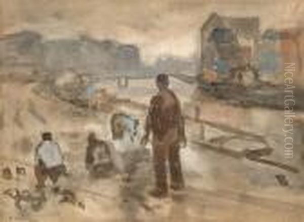 Street Workers At The Rokin Oil Painting by George Hendrik Breitner