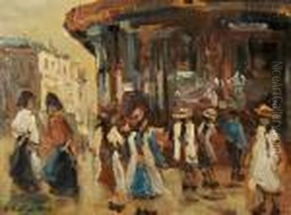 Street Scene With Figures Oil Painting by George Hendrik Breitner