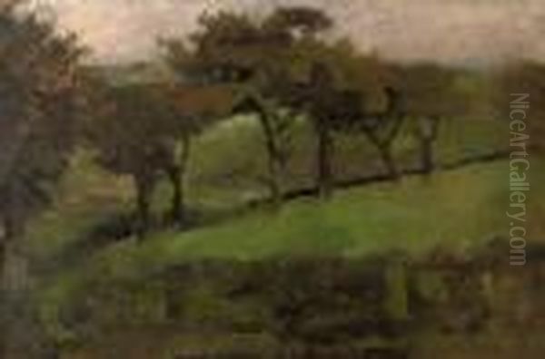 Weilanden Met Wilgen: Willows In A Meadow Oil Painting by George Hendrik Breitner