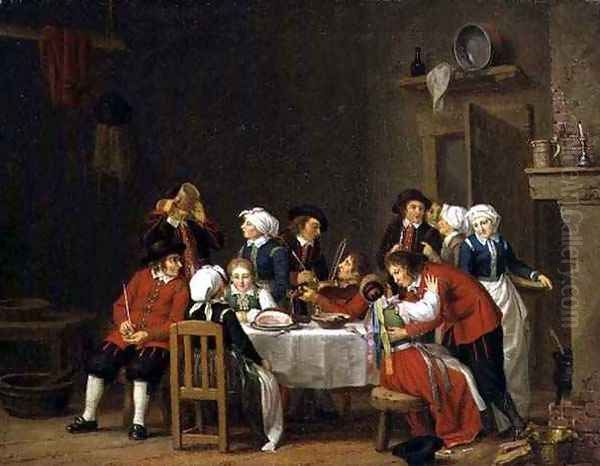 Convivial Scene in a Peasants Cottage Oil Painting by Pehr Hillestrom