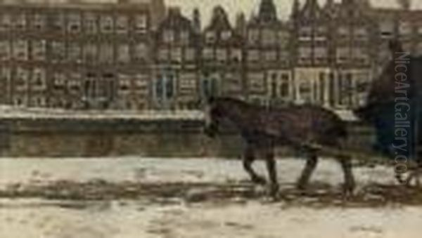 A Horse-drawn Cart In Winter On The Looiersgracht, Amsterdam Oil Painting by George Hendrik Breitner