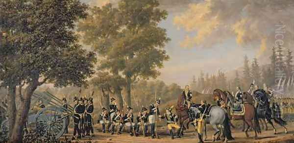 King Gustav III of Sweden 1746-92 and a Soldier Episode from the Russian War Oil Painting by Pehr Hillestrom