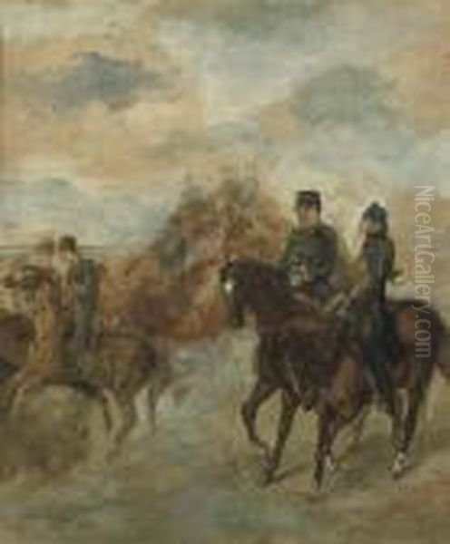 Cavalerie Op Manoeuvre: Cavalry In The Dunes Oil Painting by George Hendrik Breitner