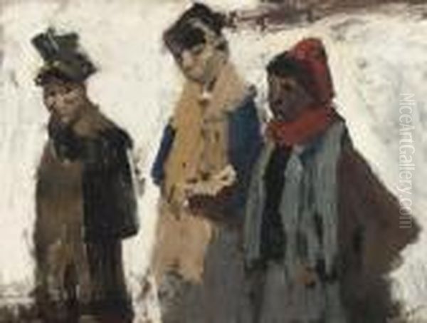 Drie Vrouwen In De Sneeuw: In The Snow, Amsterdam Oil Painting by George Hendrik Breitner