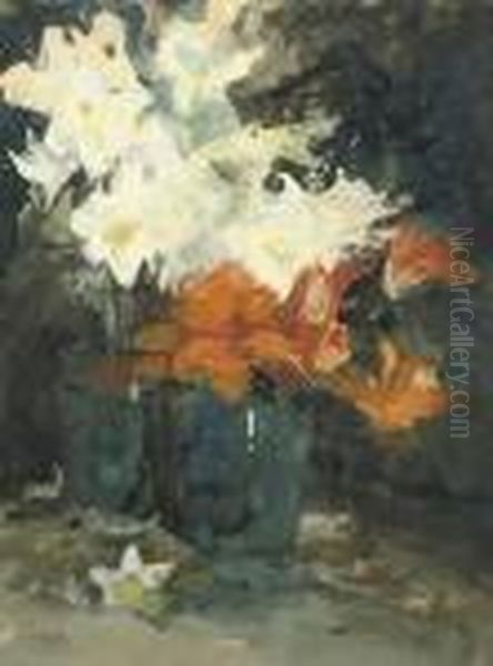 Amaryllen: Orange And White Amaryllis Oil Painting by George Hendrik Breitner