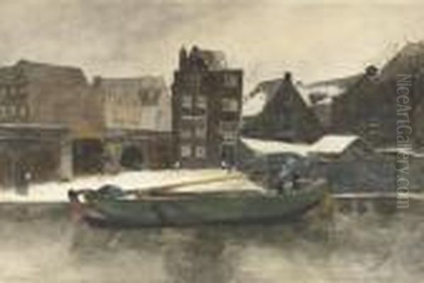 Het Prinseneiland: The Teertuinen In Winter, Amsterdam Oil Painting by George Hendrik Breitner