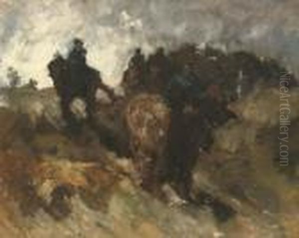 Wandelrit Van De Cavalerie In De Duinen: Cavalry In The Dunes Oil Painting by George Hendrik Breitner