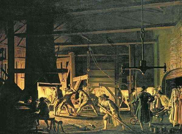 In the Anchor Forge at Soderfors The Smiths Hard at Work Oil Painting by Pehr Hillestrom