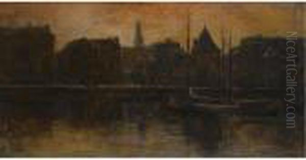 A View Of The Prins Hendrikkade With The Schreierstoren, Amsterdam Oil Painting by George Hendrik Breitner