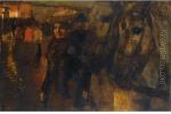 'figuren Op De Dam Bij Avond' (figures On Dam Square At Night, Amsterdam) Oil Painting by George Hendrik Breitner