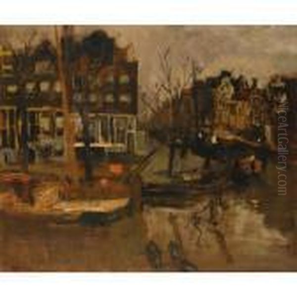 A View Of The Brouwersgracht, Amsterdam Oil Painting by George Hendrik Breitner