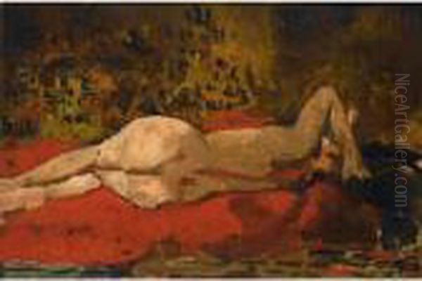 A Reclining Nude Oil Painting by George Hendrik Breitner