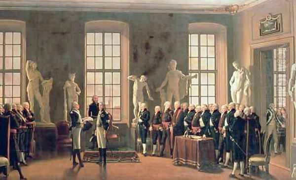 Gustav IV Adolfs visit to the Academy of Fine Arts in 1797 Oil Painting by Pehr Hillestrom