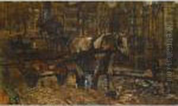 A Horse-drawn Cart Crossing The Nieuwe Brug On The Damrak, Amsterdam Oil Painting by George Hendrik Breitner