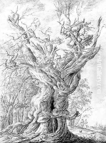 A gnarled and ancient oak Oil Painting by Pehr Hillestrom