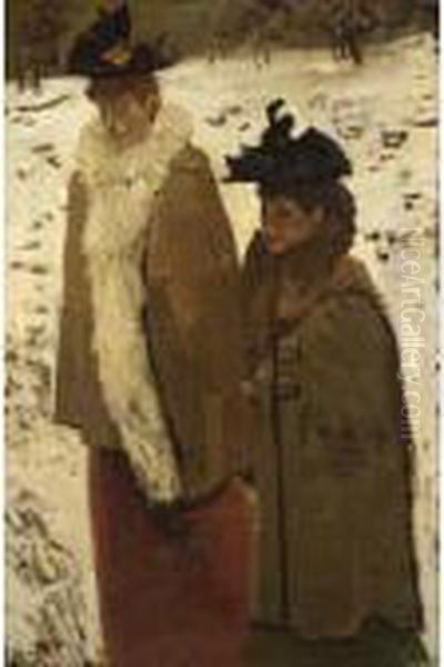 Two Girls In The Snow, Amsterdam Oil Painting by George Hendrik Breitner