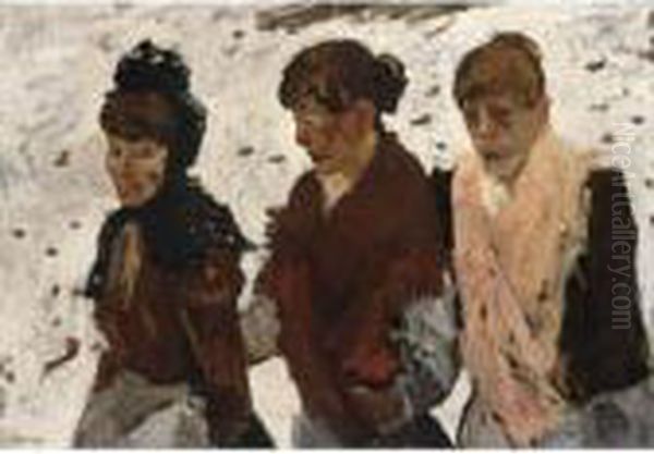 Girls In The Snow Oil Painting by George Hendrik Breitner