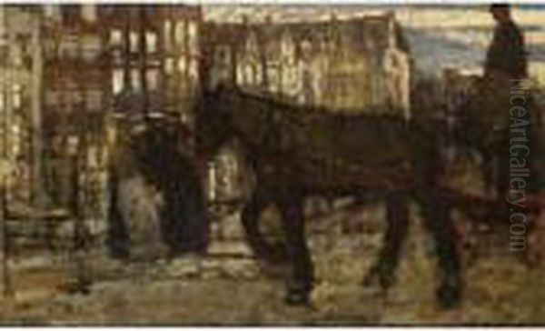 A Horse-cart On An Amsterdam Bridge Oil Painting by George Hendrik Breitner