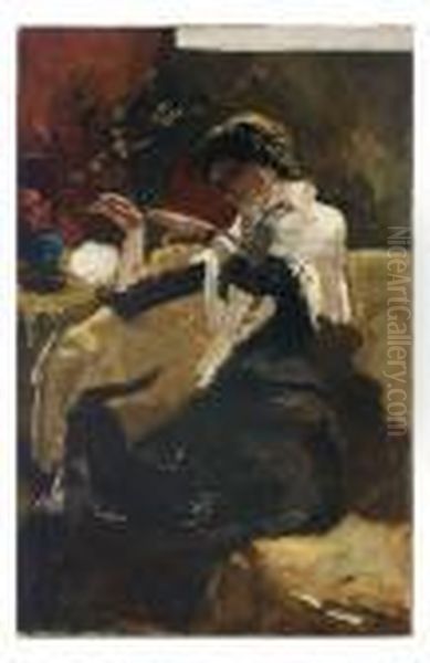 Dame Met Kat Oil Painting by George Hendrik Breitner