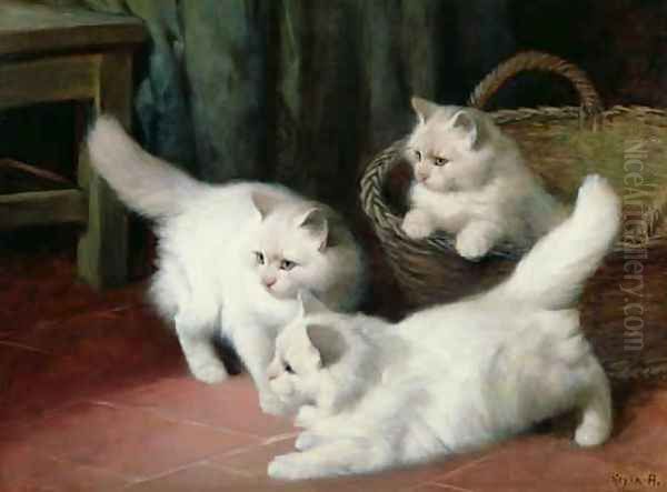 Three White Angora Kittens by Arthur Heyer