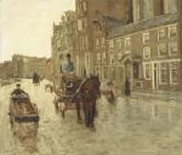 Rokin With The Nieuwezijdskapel, Amsterdam Oil Painting by George Hendrik Breitner